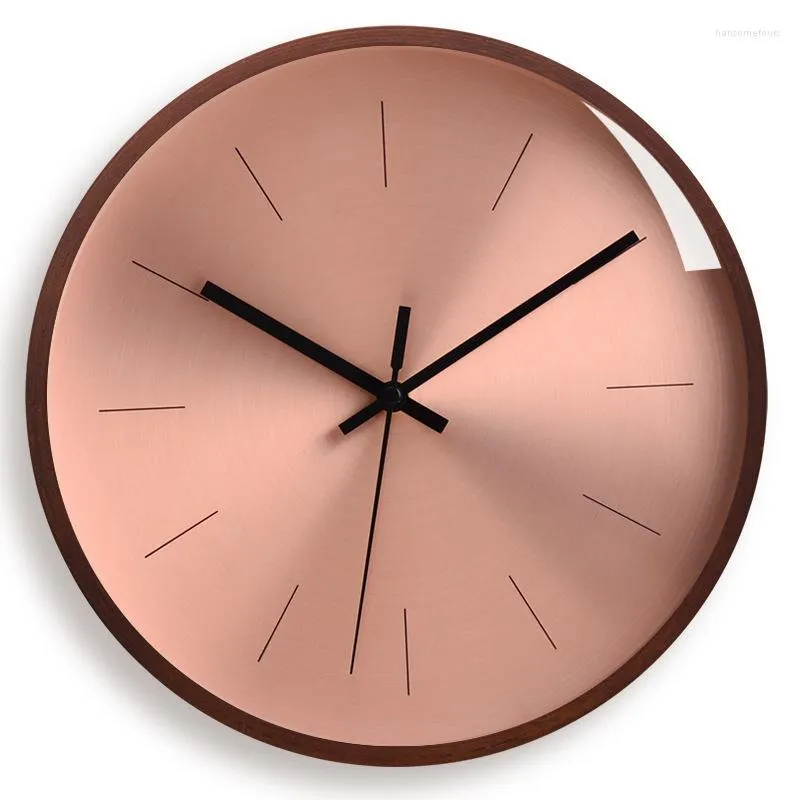 Horloges murales Style européen horloge en bois métal or Rose moderne luxe décor à la maison silencieux chambre Relogio De Parede cadeau FZ882