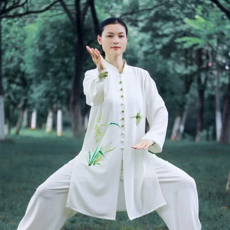 Ropa étnica blanca tai chi traje de uniforme de wushu disfraces de rendimiento de wushu