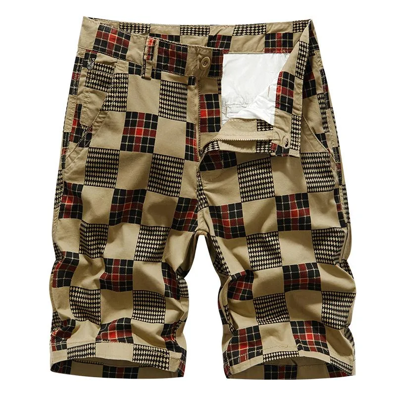 Men's Shorts Summer Fashion Checkerboard Cargo Mens Clothing Plaid Print Cotton Men Streetwear Tactical Short Pants Man ShortsMen's