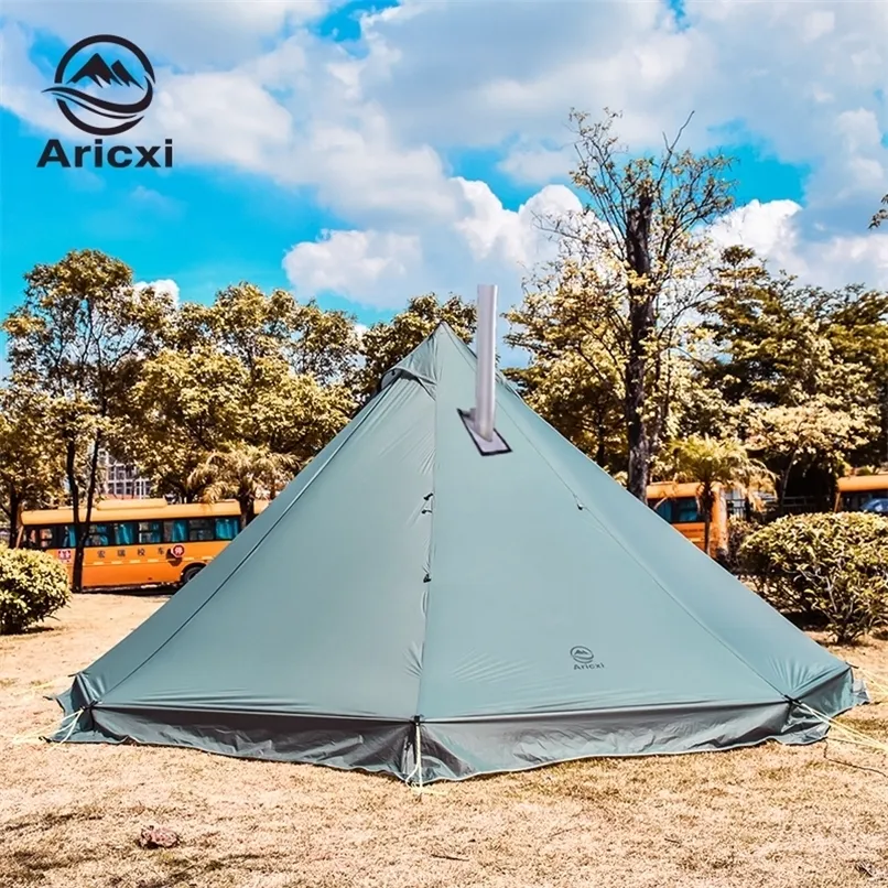 Aricxi 5 person ultralight utomhus camping teepee 20d silnylon pyramid tält stort stavlöst tält backpacking vandring tält 220530