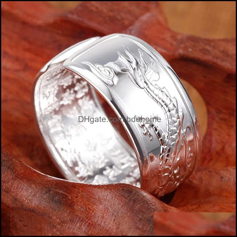 silver rings original flying dragon big non-mosaic aristocratic domineering open adjustable men`s ring