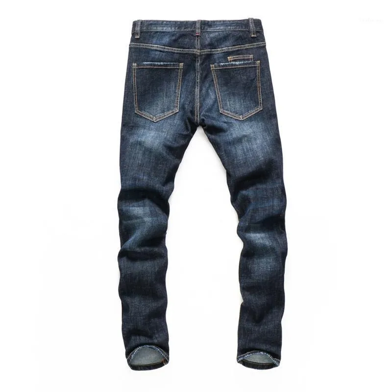Мужские джинсы в европейском стиле, модный бренд, мужские синие мужские узкие джинсовые брюки, эластичные прямые стрейч-брюки из полипропилена для