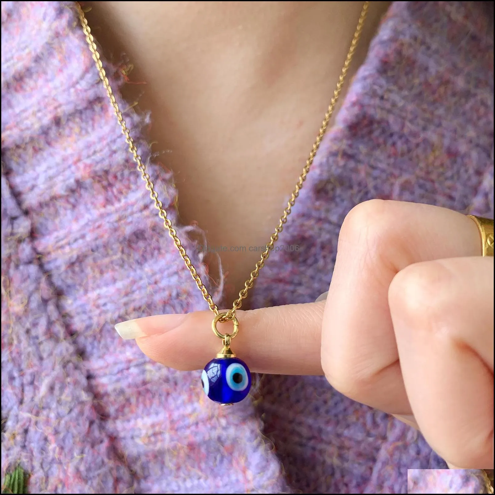 Evil Blue Eyes Pendant Necklace Turkish Gold Silver 8mm 10mm Geometric Stainless Steel Necklaces Lucky Protection Jewelry for Women