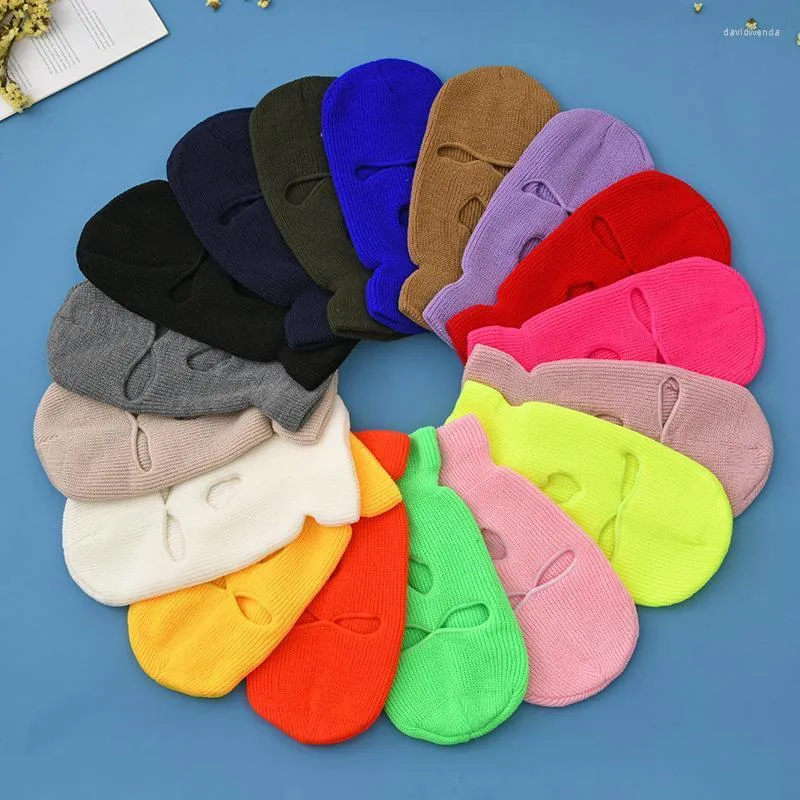 Bonnet/tête de mort casquettes femmes hommes 3 trous tricoté couverture intégrale Ski hiver chaud cyclisme néon couleur unie cagoule masque chapeau Halloween fête Cospl