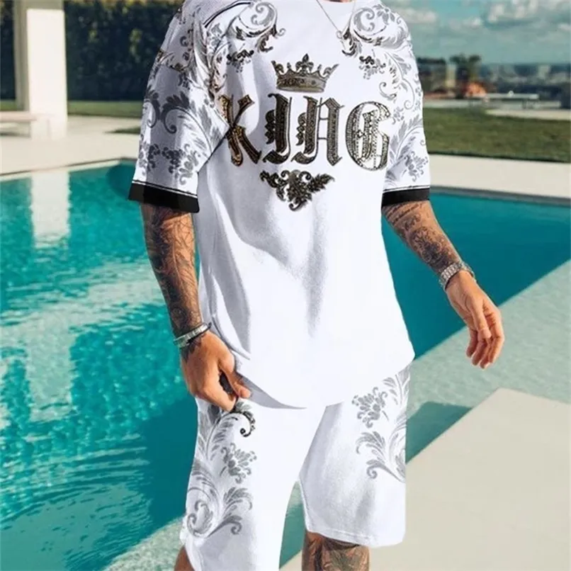 King T Shirt For Men Summer Męski Zestaw odzieży Modna Moda 3D Drukuj Męski Tracksuit Krótkie koszulki HARAJUKU 220803