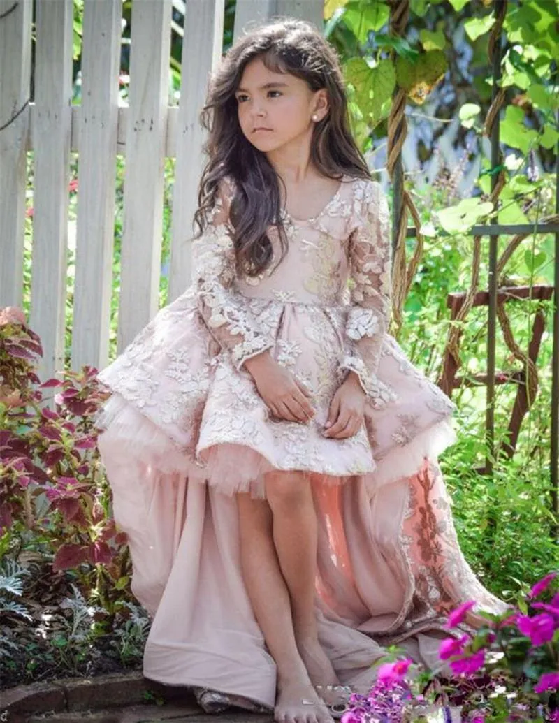 Vestidos de ni a Hermosos beb s peque os Blush Pink Mangas largas Encaje Flor Ni a Boda Fiesta de cumplea os Vestidos de ni a