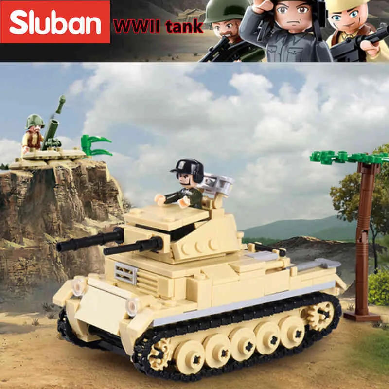 Sluban Building Block Toys WW2 Army Panzer II Tank 356pcs Bricks B0691 Militaire bouwcompatbile met toonaangevende merken Y220510