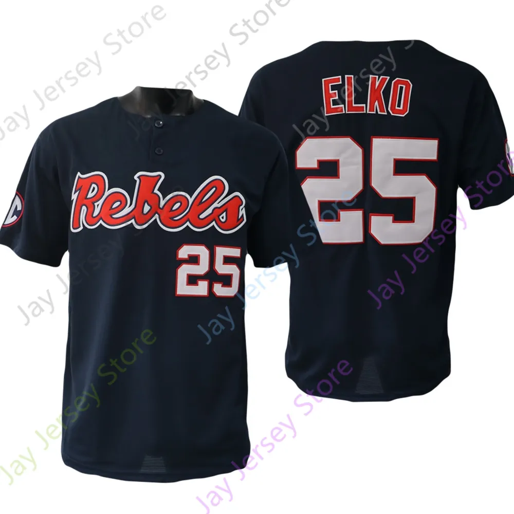 2022 NOUVEAU NCAA OLE Miss Baseball Jersey 25 Tim Elko College Size Youth Adult Navy White Pinstripe