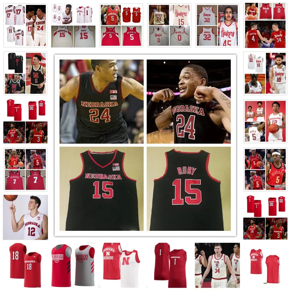 Maglia da basket NCAA cucita Nebraska Cornhuskers 15 Isaiah Roby 20 Tanner Borchardt 33 Justin Costello 10 Tyronn Lue 22 Stu Lantz 42 Dave Hoppen Eric Piatkowski