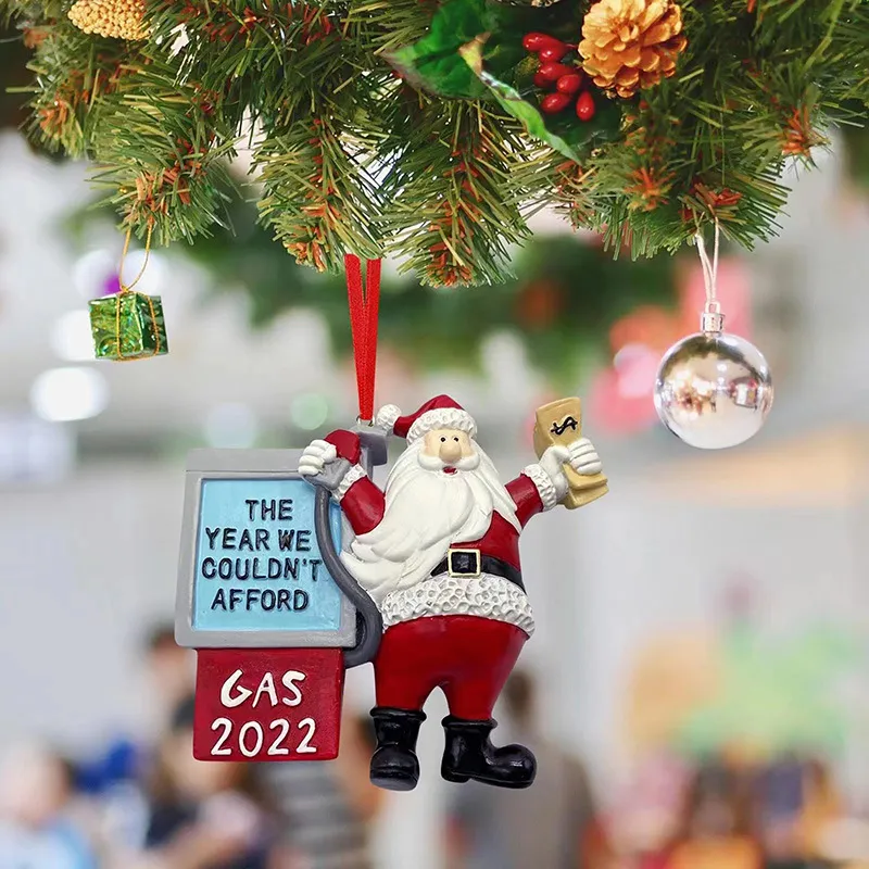 Gas 2022 Goletía Santa Claus Decoración de árboles de Navidad Resina de la gasolina Letrero de la sala Decoración Adornos colgantes