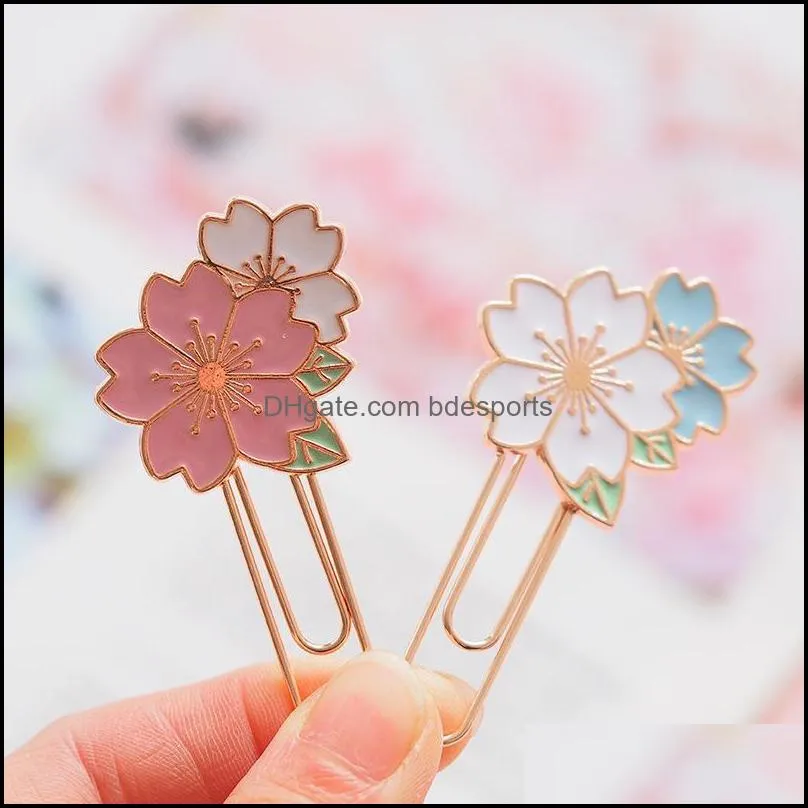 Bookmark 2pcs Cherry Blossoms Paper Clip Promotional Gifts Kawaii Stationery Metal Sukura Book Marker School Office Supply