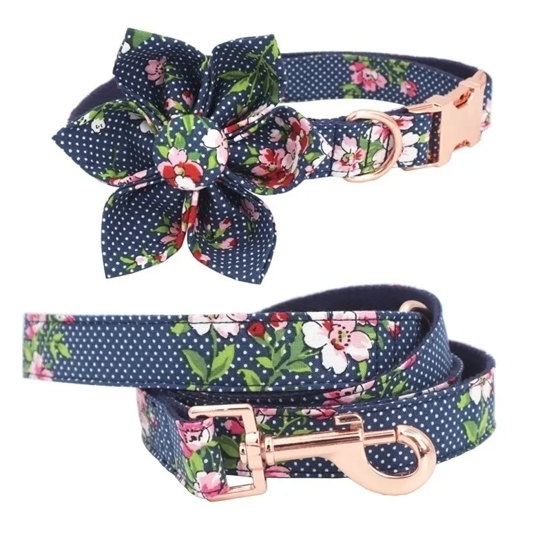 Purple Magic girl dog collar flower and leash set for pet cat with rose gold metal buckle Y200515