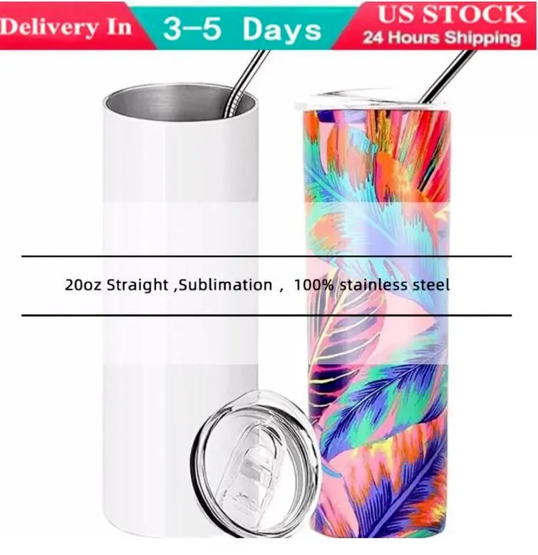 US Warehouse Fast 20oz Tapered and Straight Sublimation Mugs Tumbler 20 Oz Stainless Steel Blank Tall Cylinder B0510