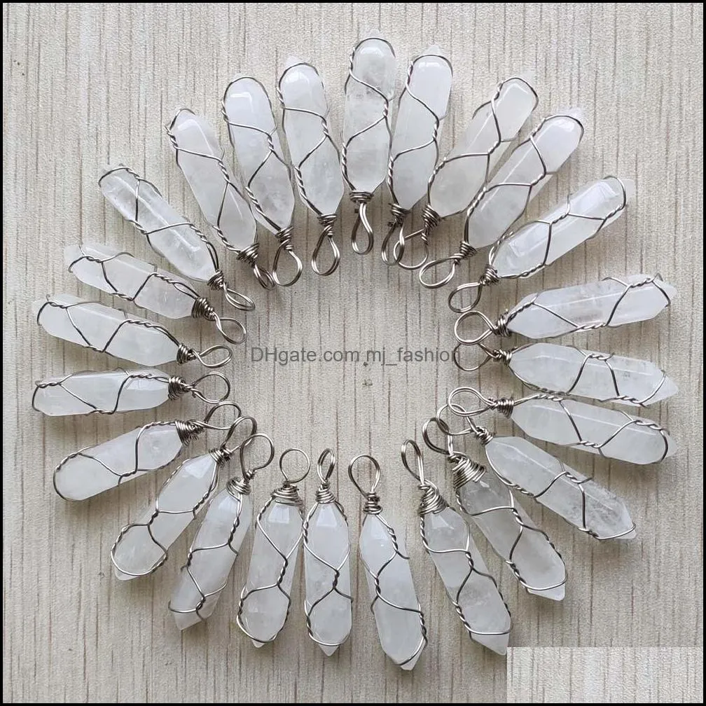 healing natural white crystal handmade charms silver golden iron wire pillar shape pendants for jewelry makin mjfashion