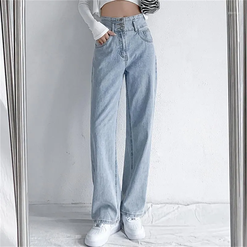 Kvinnors jeans främmande kitty 2022 Autumn Chic plus size XS-2XL Women Pants Wide Leg Straight High midje Casual All-Match Femme Trousers