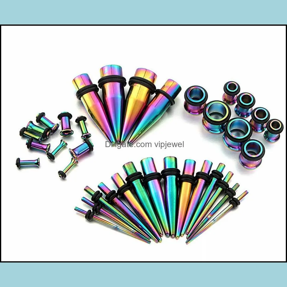 36pcs/set 1.6-10mm 316l tapers ear plugs gauge stretching kit piercing for women men body jewelry 3 color punk style earring g75l