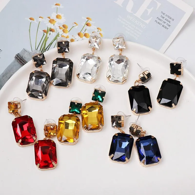 Dangle & Chandelier 2022 Fashion Transparent Glass Crystal Square Drop Earrings Pendant Jewelry For Women Luxury Party Wedding EarringsDangl