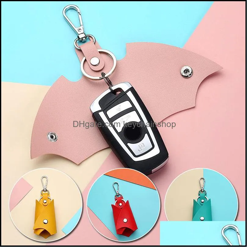 keychains creative bat shaped pu leather keychain women men car key protective cover waist hanging case jewelry accessories