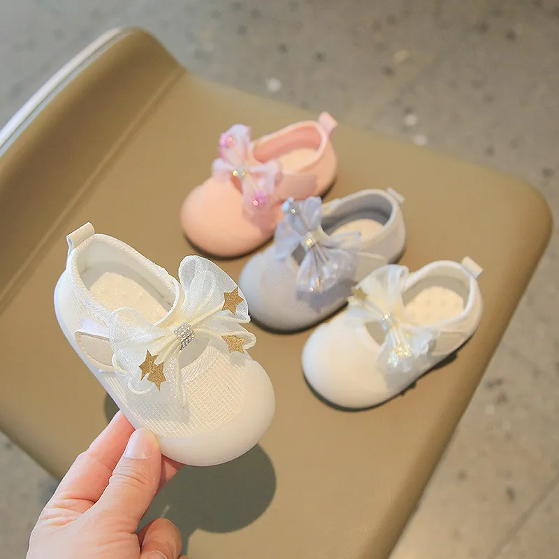 Chaussures de princesse à nœud papillon pour bébés filles, chaussures de haute qualité à semelle souple pour premiers pas