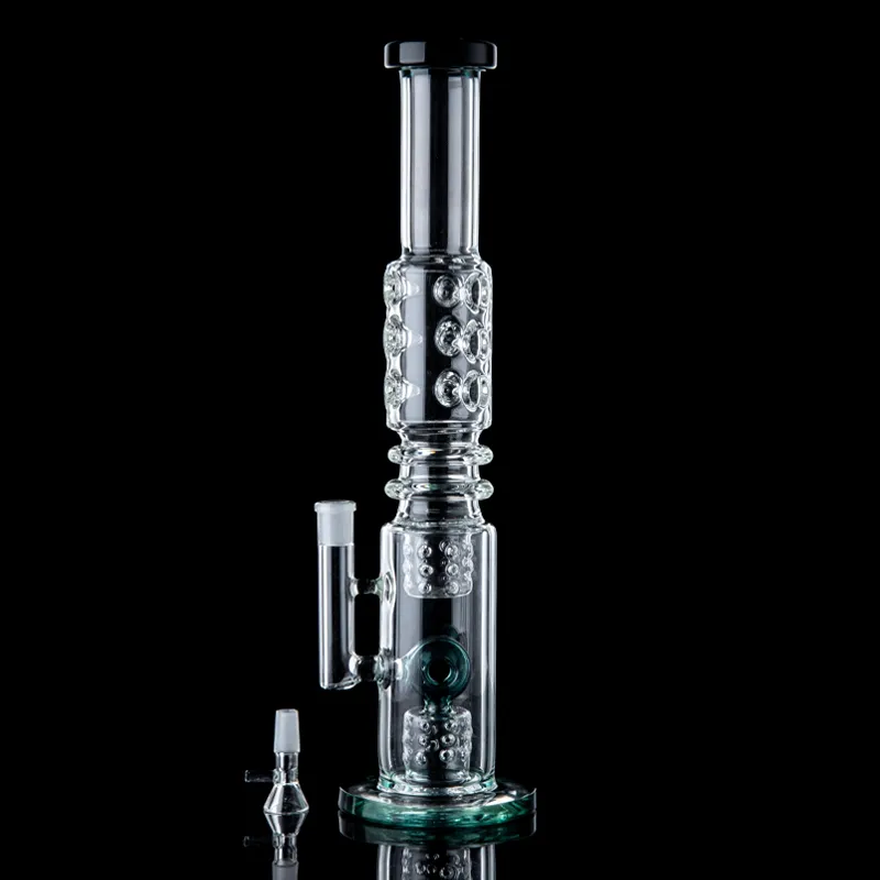 검은 색 부조리 직선 튜브 물 담뱃대 BIG BONG DONUT PERC DAB 석유 굴착 장치 14mm 암컷 조인트 두꺼운 유리 N 구멍 퍼콜레이터 담배 에이어리 보울 WP2191