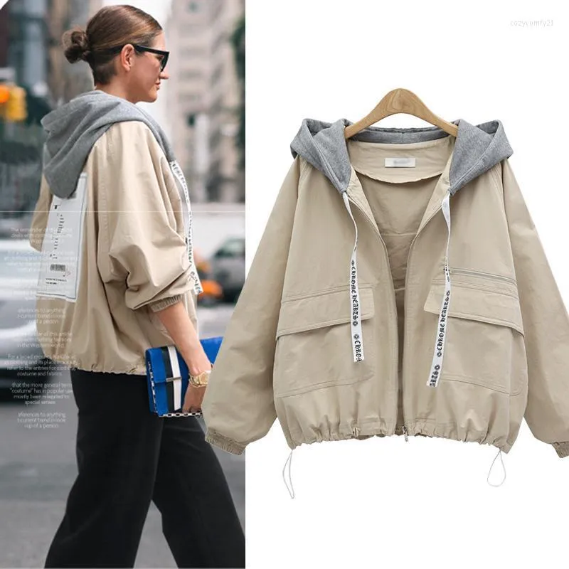 Women's Trench Coats 2022 Autumn Winter Coat Women Clothes Solid Color Hooded Short Windbreaker Plus Size