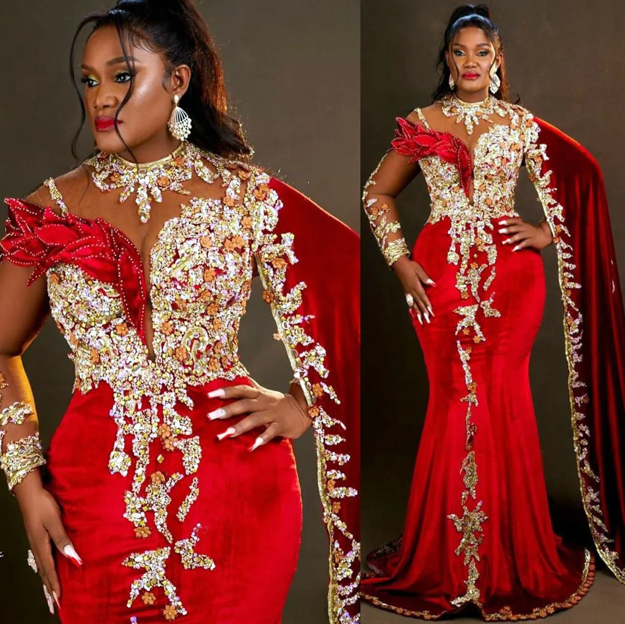 2022プラスサイズアラビア語aso ebi Red Luxurious Prom Dresses Lace Beaded Crystals Evernic Formal Party Second Recestent Birthday Engagement Gowns Dress ZJ583