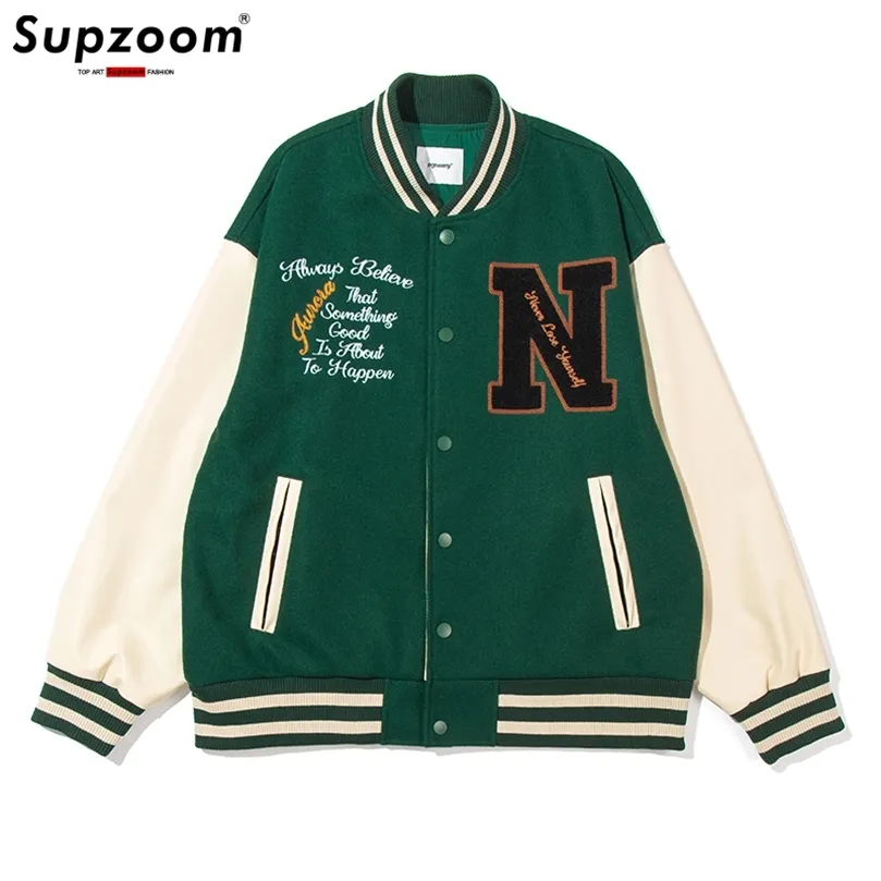 Supzoom Arrival Rib Sleeve Embroidery Brand Clothing Bomber Jacket Men Baseball Mens Loose Casual Bread Fashion Coat 220816