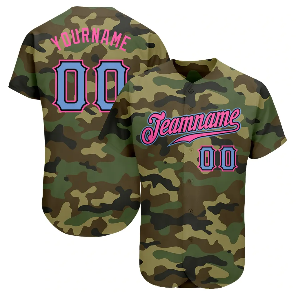 Custom Camo Light Blue-Pink Authentic Salute per servire Jersey di baseball