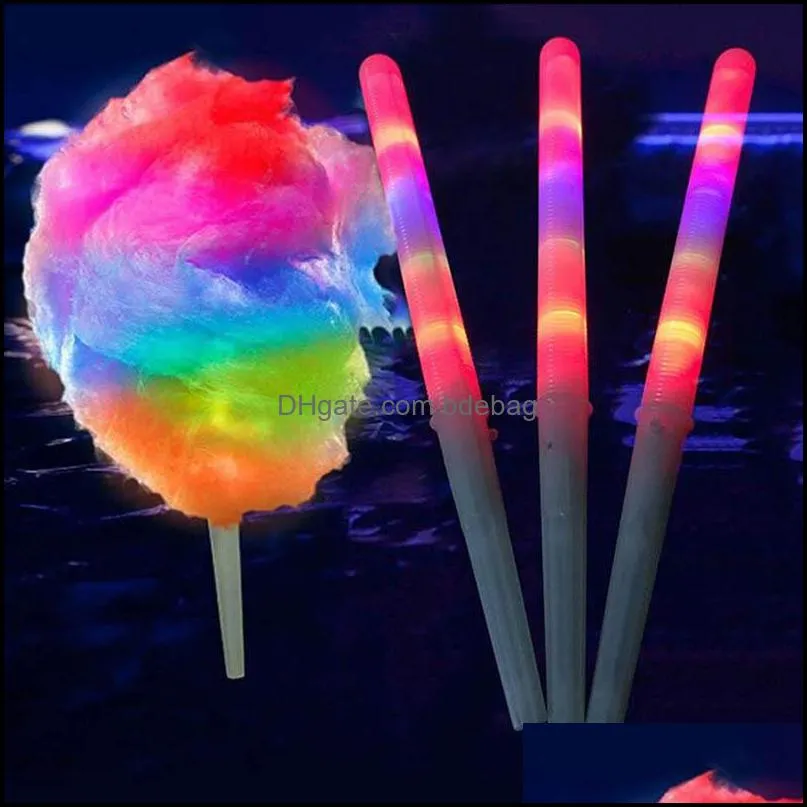 Led Cotton Candy Glow Glowing Sticks Light Up Flashing Cone Fairy Floss Stick Lamp Home Party Decoration Drop Delivery 2021 Event Supplies