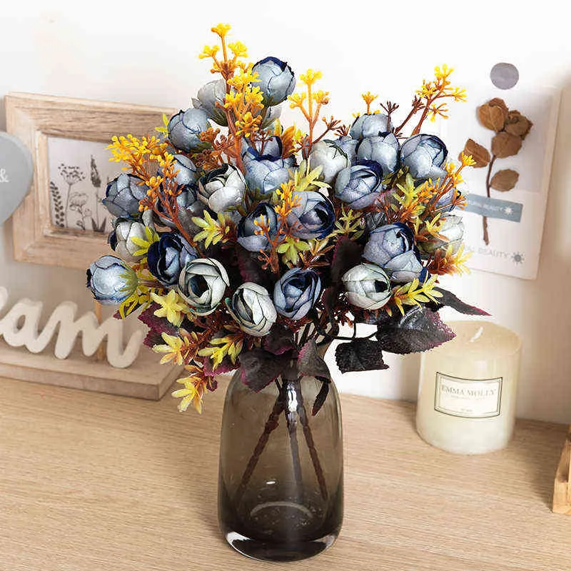 15 Kafaları Güzel Yapay Çiçekler Gül Tomurcukları Ipek Gül Küçük Tomurcuk Buket Düğün Ev Retro Sahte Çiçek Parti DIY Dekorasyon G220423