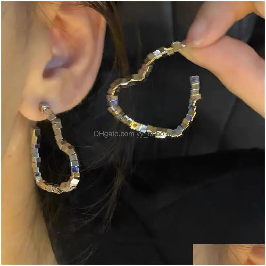 fashion jewelry s925 silver post earrings notched love heart earrings for women silver square beaded stud earrings
