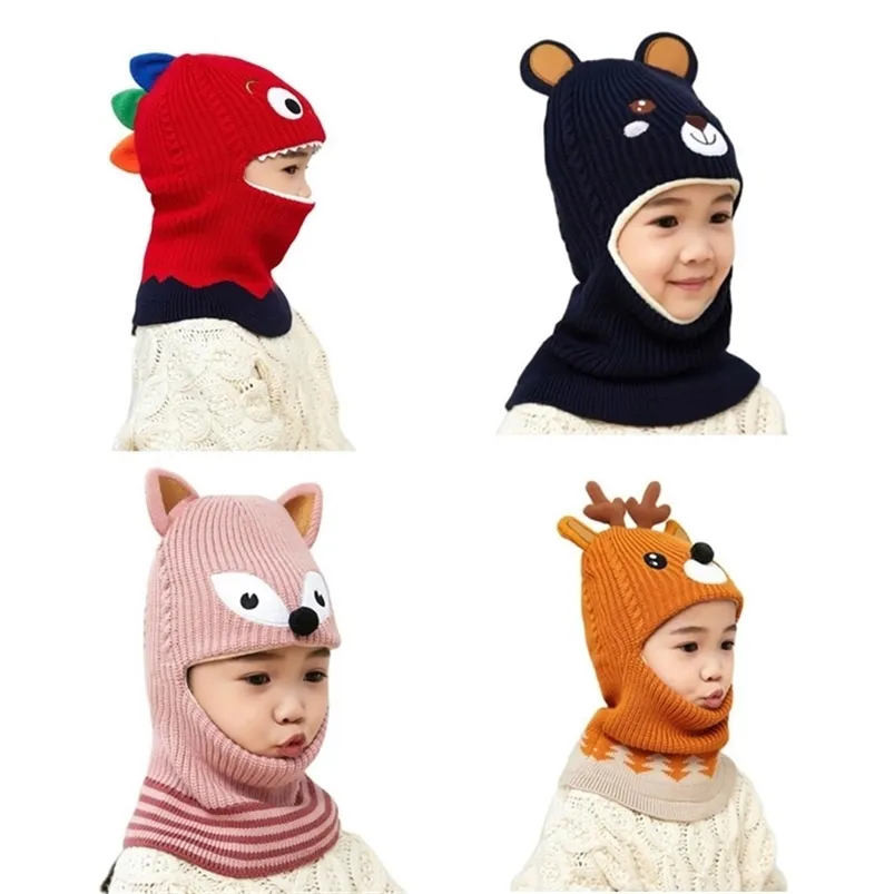 Doit 2 do 6 lat chłopiec dziewczyna czapka ochrona szyi kreskówka zwierząt wiatroodporne zimowe dziecko dzianinowy kapelusz dla dzieci w flapie dziewczynki 220812