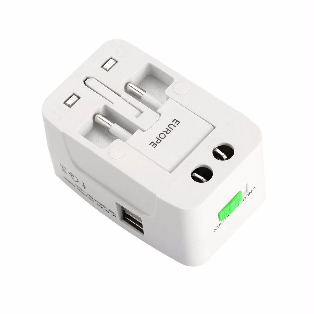 Universal International Adaptor All in One Travel AC Power Wall  2 USB Port For EU US UK AU Converter Plug with Retail Package