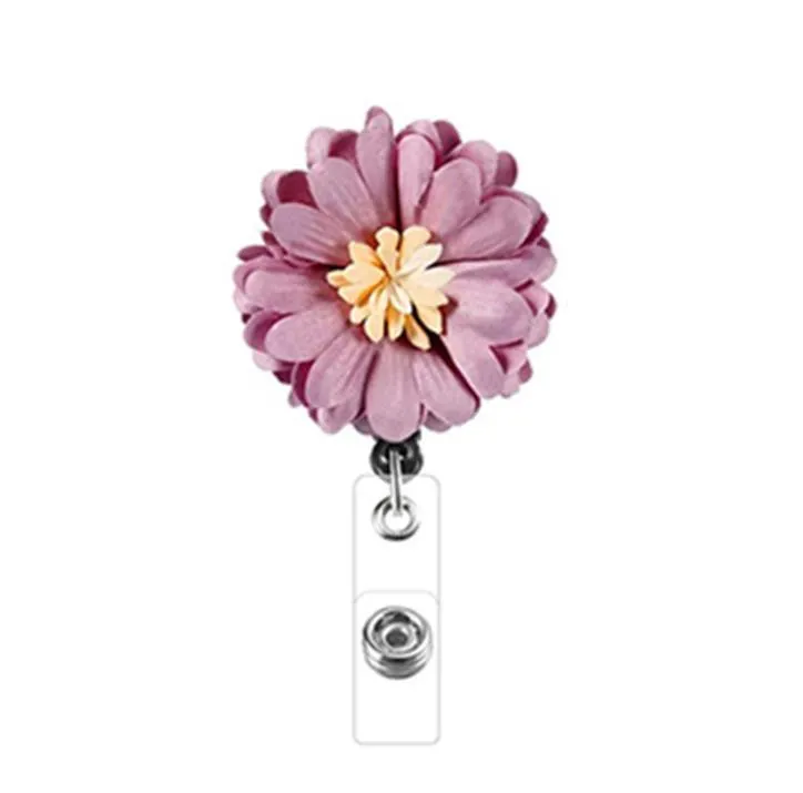 Retractable Flower Badge Reel Lanyard ID Card Files Badge Holder Ski Pass Multipurpose Key Chain Metal Anti-lost Clip School Office SN6220