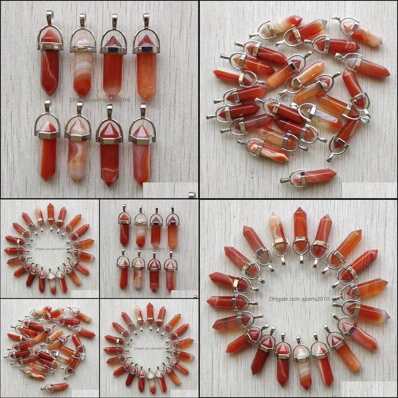 fashion red stripe agate pillar shape point chakra charms pendant for necklace earrings jewelry making wholesale