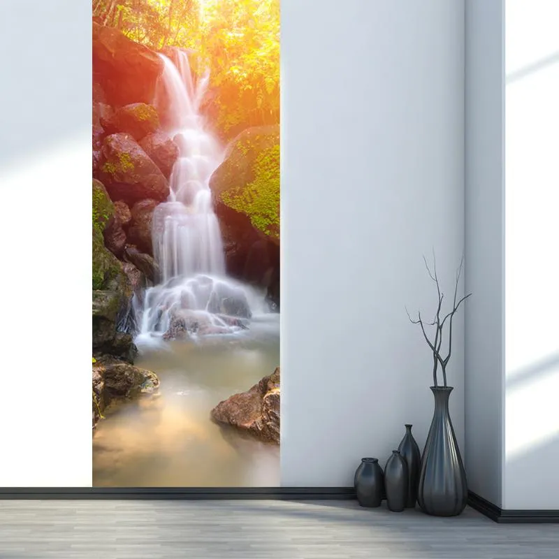 Väggklistermärken 200x38.5cm 2 st/set vattenfall vardagsrum badrum vattentätt papper imitation 3d dörr klistermärke pvc självhäftande heminredning