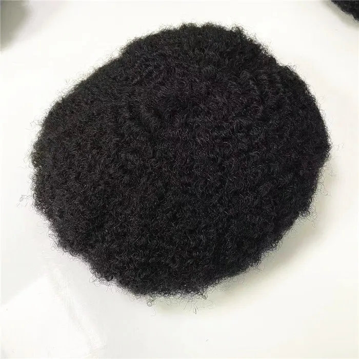 High quality indian human virgin hair replacement 8mm black color hand tied male wigs for black men in America fast express delivery