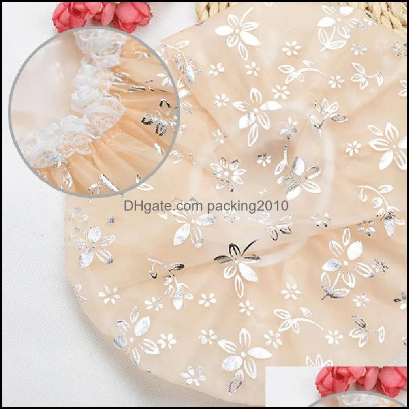 double layer hot stamping shower cap waterproof elastic band bath cap resuable hair caps hat adult makeup hair cover shower caps