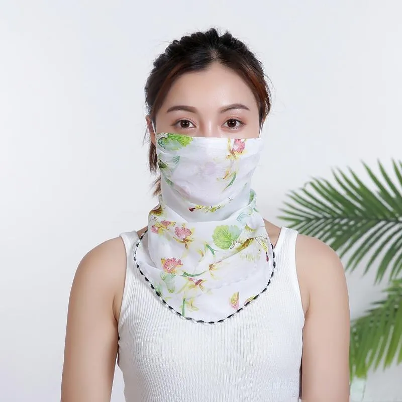 Ready To Ship Women Scarf Face Mask Summer Silk Chiffon Handkerchief Outdoor Windproof Face Dust-proof Sunshade Masks Wholesale FY6129