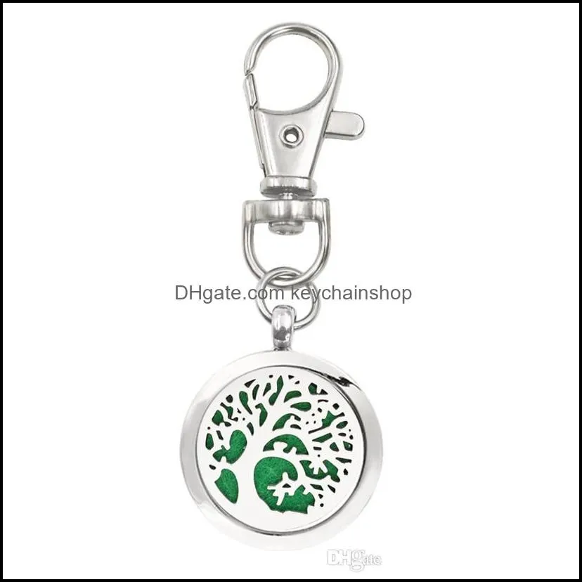tree of life key chain  oil aroma diffuser perfume locket with lobster clasp keychain keyring 5pcs pads color randomly
