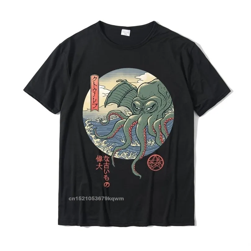 Cthulhu ukiyo-e premium t-shirt toppar t shirt camisas hombre retro normal bomull män topp t-shirts normal 220509