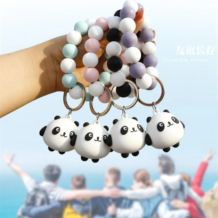 Cartoon Silicone Beads Bracelets Finger Toys Keychain Spot Colors Wristbands Decoration Keyring For Shoulder Bag