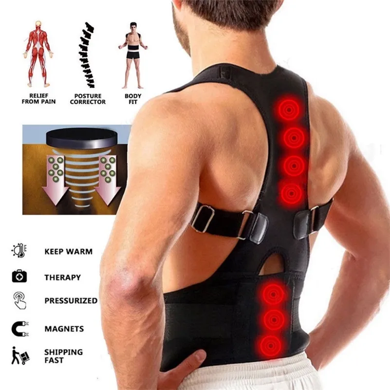 Back Posture Corrector Adjustable Magnetic Shoulder Corrective Therapy Corset Brace Belt Lumbar Support Straight 220726