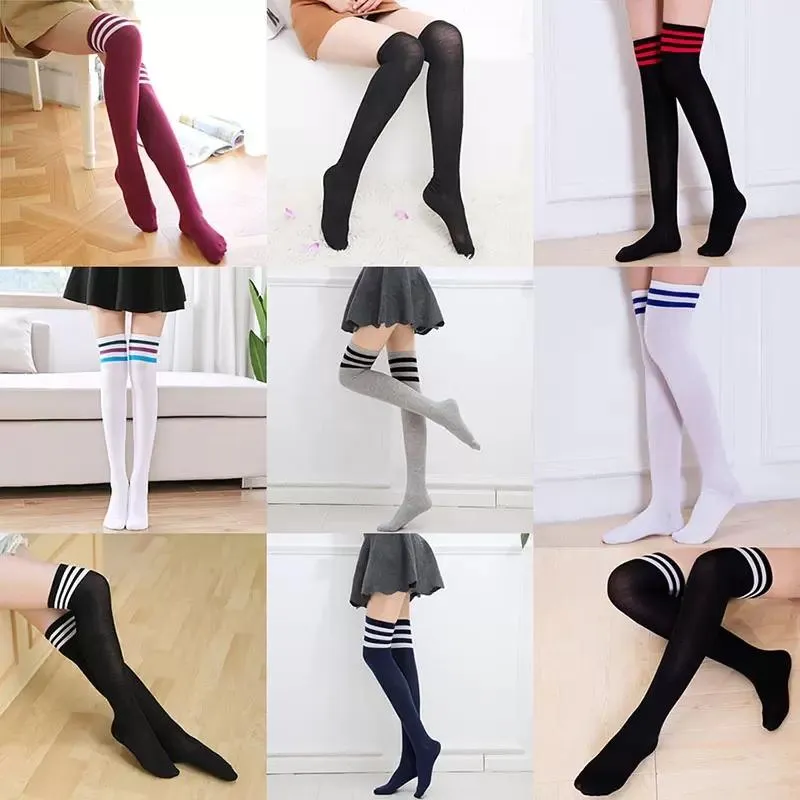 23 стили мода большие девушки над колено длинные полоса тонкие чулки бедра высокие носки сладкие летние милая девушка носки