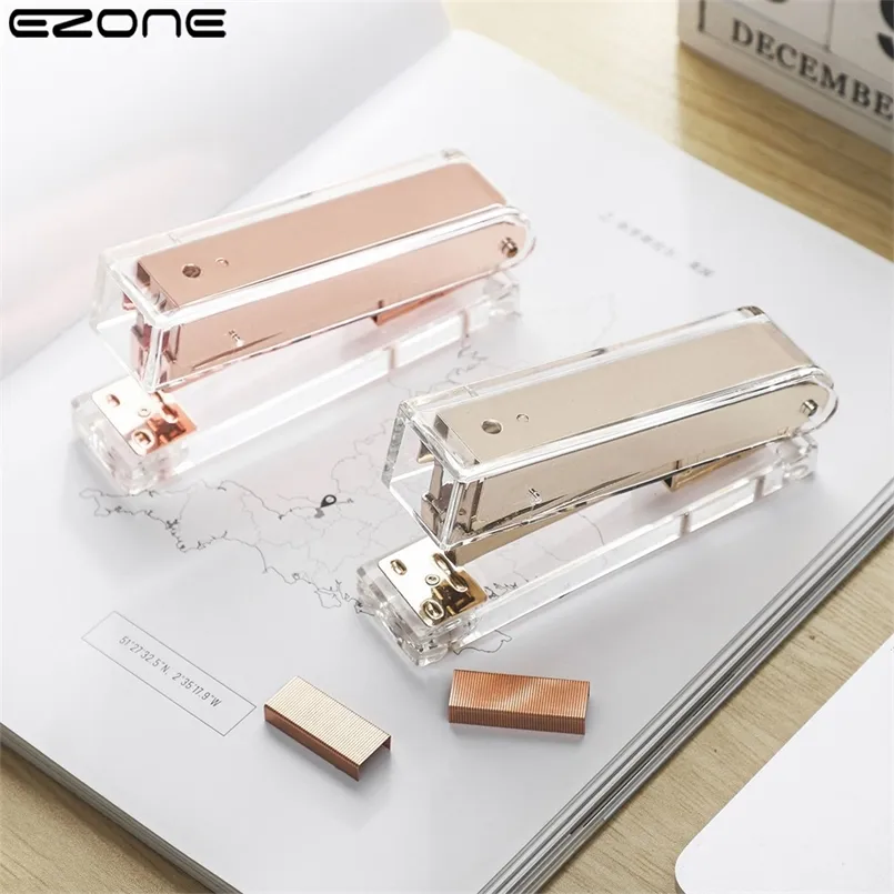 EZONE transparent Stapler Staple Remover Stationery 24/6 Binder Clips and Paper Clip Office Supplies Set Desk Accessories 220510