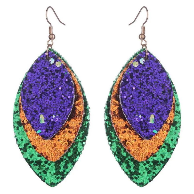 Lustre pendente em camadas ouro roxo verde glitter marquise brincos para mulheres carnaval carnaval jóias presentes por atacado