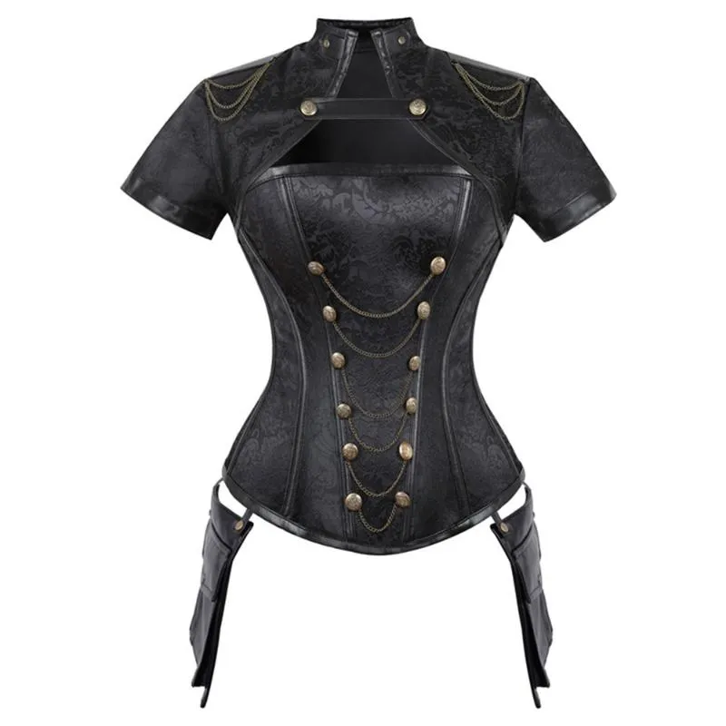 Bustier Corsetti Nero Rosso Steampunk Donna Sexy Goth Abbigliamento Overbust Gothic Retro Corsetto e Bustier Corpetto Femme Punk Corselet Set