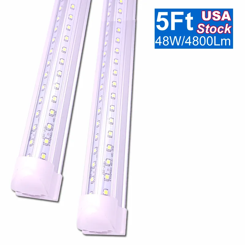 슈퍼 밝은 흰색 LED 샵 라이트 60 인치 5ft LED 튜브 조명 45W 쿨러 도어 조명 60 ''연결 가능한 통합 T8 전구, 천장 및 유틸리티 스트립 바 램프 램핑