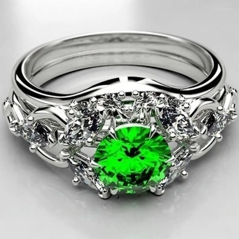 Bröllopsringar Fashion Round Green Diamond Engagement Bridal Gift Ring Storlek 6-10 Wynn22