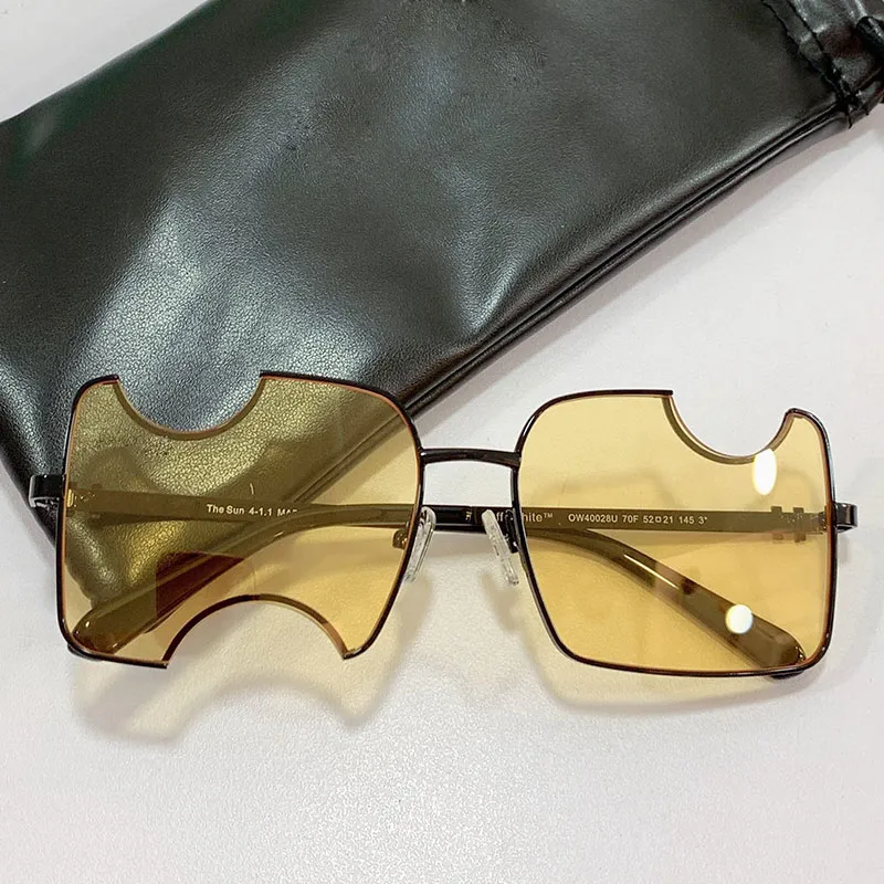 Óculos de Sol para Mens Womens Ow40028u Ouro Quadro Notch Lente Design Moda Tendência Personalidade New Sunglasses Lazer Férias Top Quality UV400 Proteção com caixa